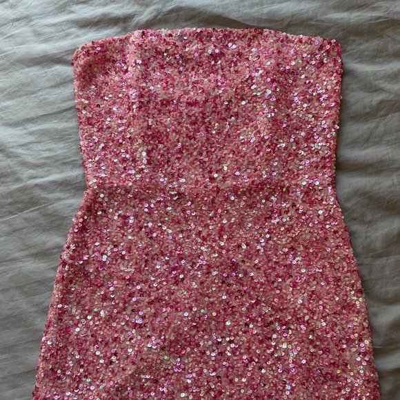 RETROFÊTE Heather Strapless Sequin PINK Dress - Picture 3 of 5